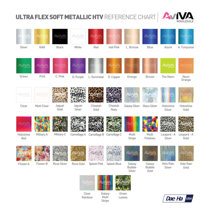 Ultra Flex Assorted Colors Soft Metallic 20” wide Heat TRANSFER Vinyl for T-Shirt and Apparel - HTV Success Active