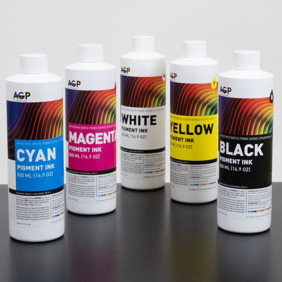 AGP – All Garment Print Wholesale DuPont Artistri Brite P5000 Series Bulk DTG Textile Ink for Epson