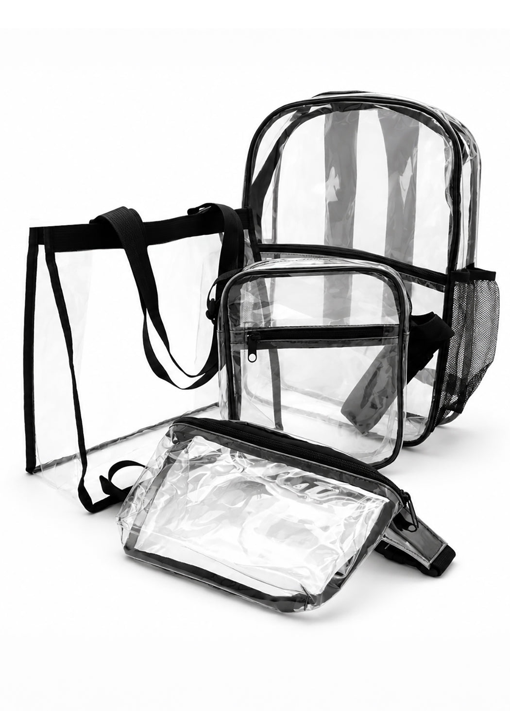 Heavy Duty Clear Stadium and School Bags - Premium Transparent PVC Backpack, Tote, Crossbody & Hip Bag