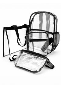 Heavy Duty Clear Stadium and School Bags - Premium Transparent PVC Backpack, Tote, Crossbody & Hip Bag